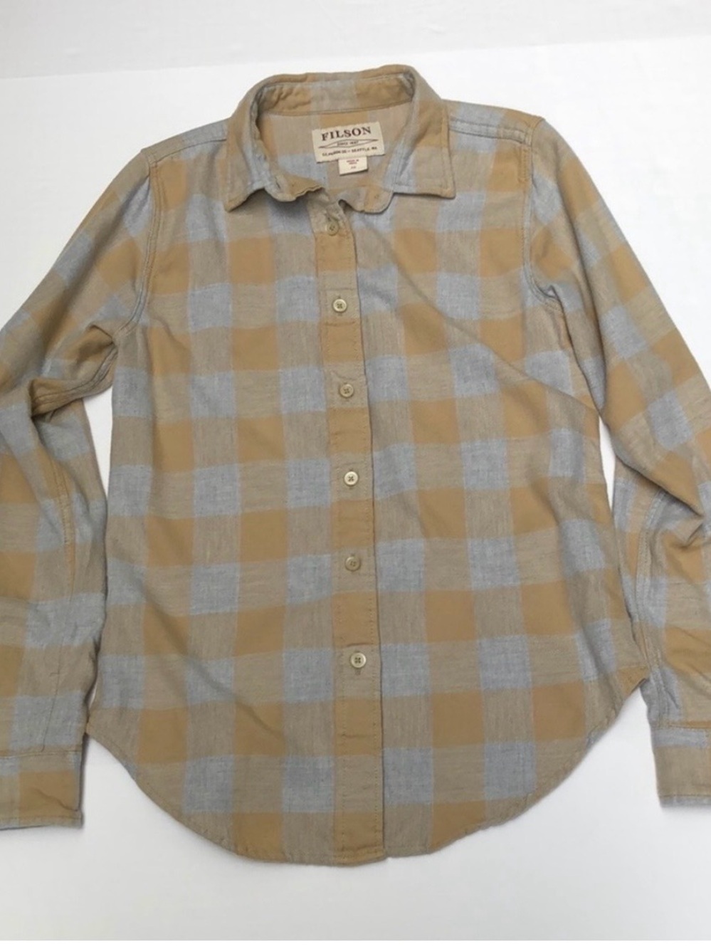 C.C. Filson women's XS mustard check flannel shirt